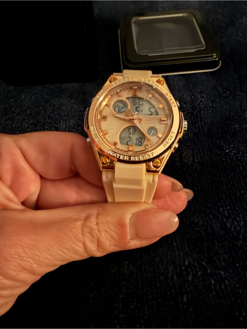 Digital Analog Sports Watch - Cream with Rose Gold Accents